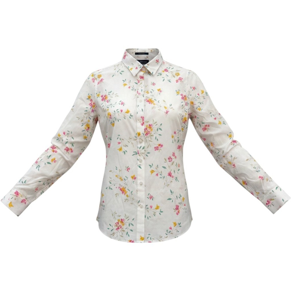 Lands End No Iron Supima Cotton Floral Button Down Shirt White Pink Yellow 6